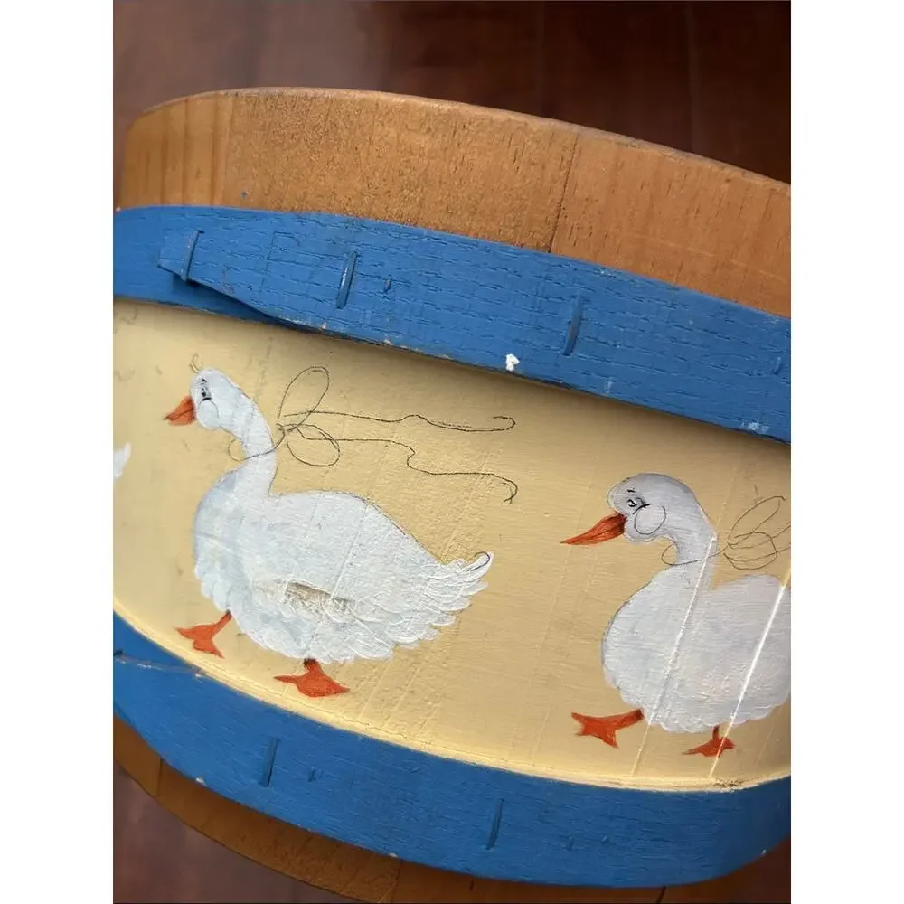 Large Vintage Basketville Goose Wooden Basket, Yellow & Blue Handmade in Vermont